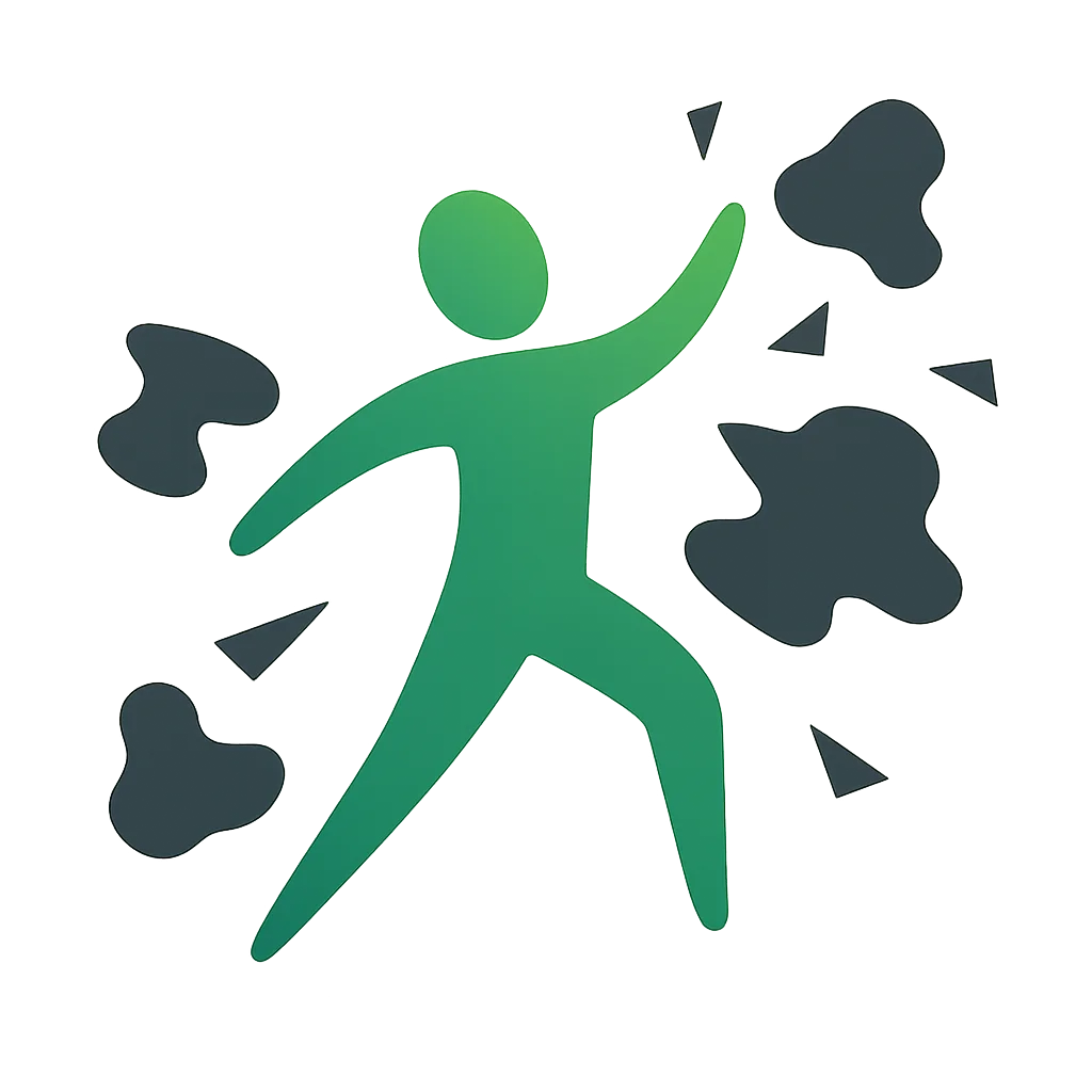 Personnage chassant des ombres symbolisant la victoire sur les phobies